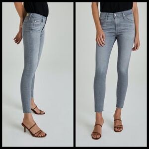 AG Farrah Skinny Ankle Frayed Hem High-Rise Jeans - Gray Pearl